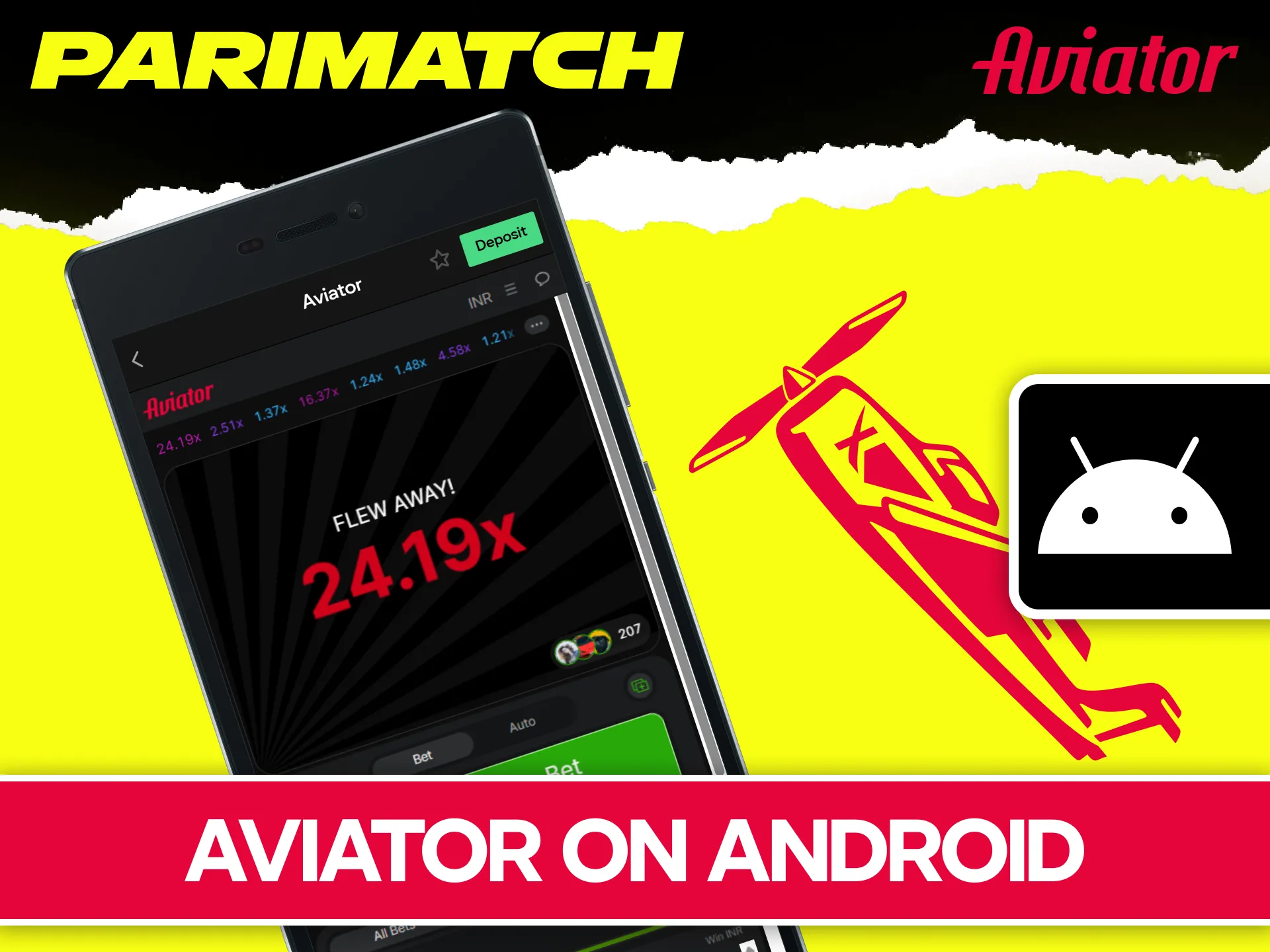 Play the official Aviator game on the Parimatch Android application.