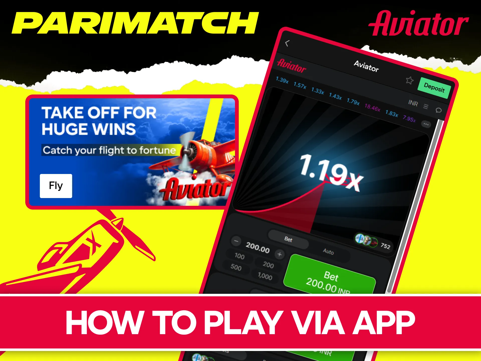 Launch the official Parimatch Aviator game on your mobile phone.