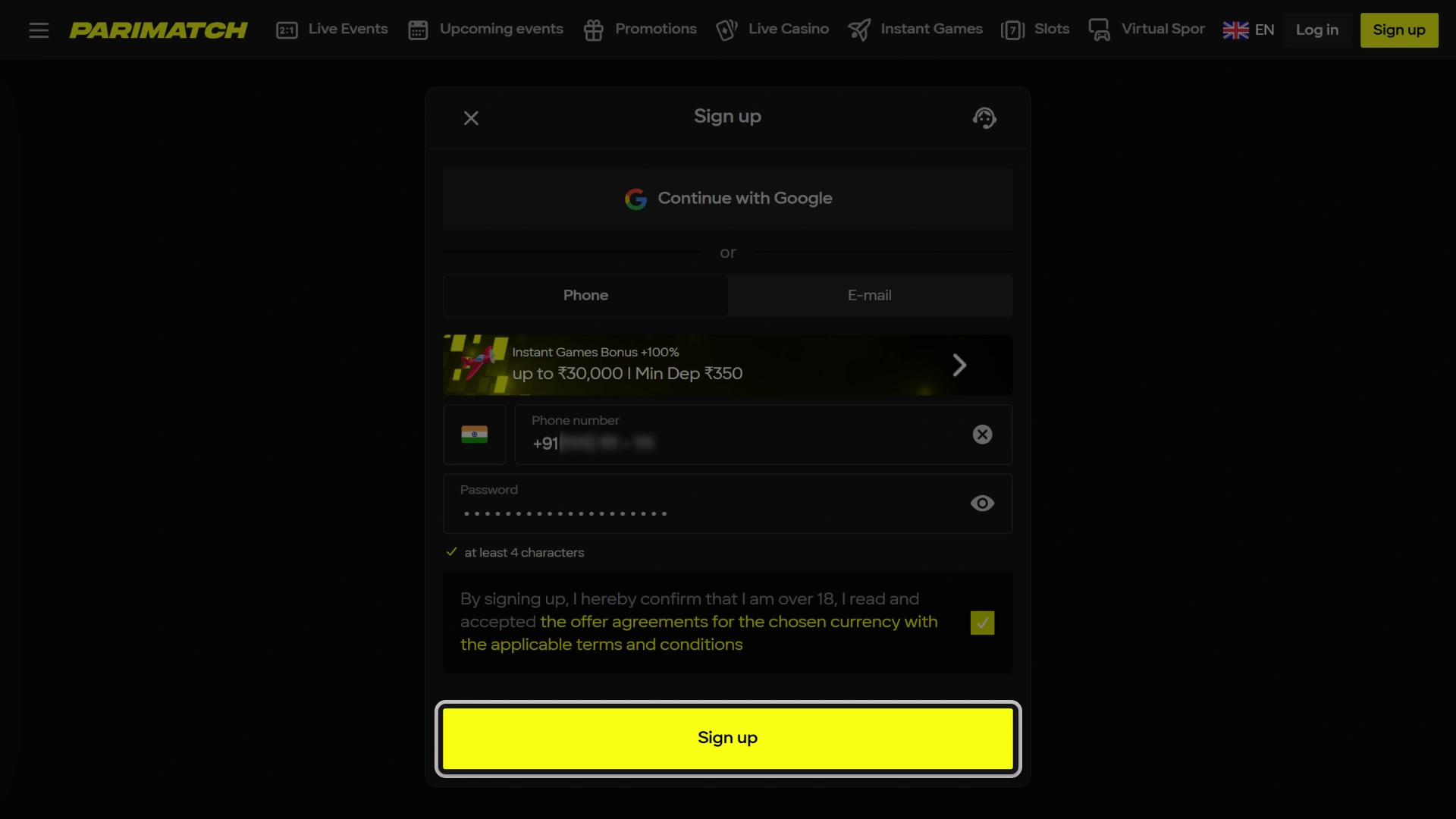 Verify your official Parimatch account to activate the Aviator bonus.