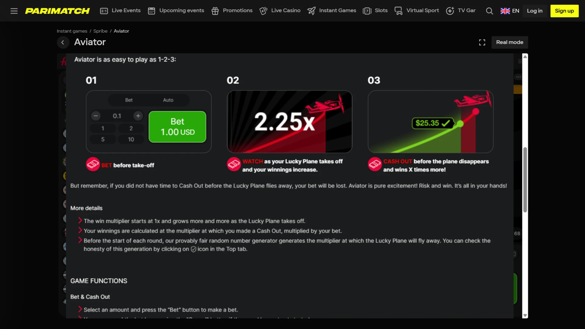 Read the official Parimatch Aviator rules inside the game menu.