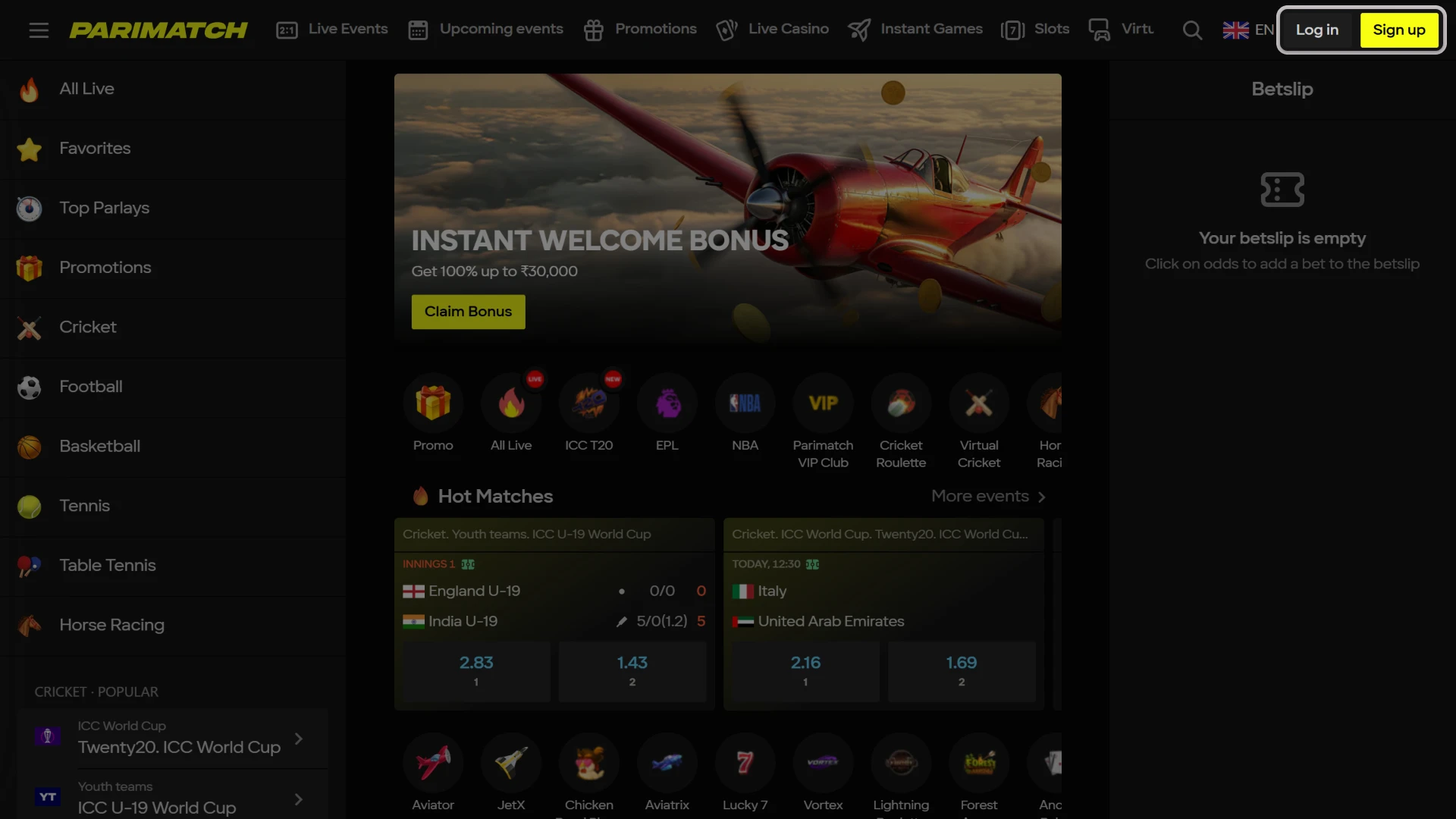 Access your official Parimatch account to play the Aviator game.