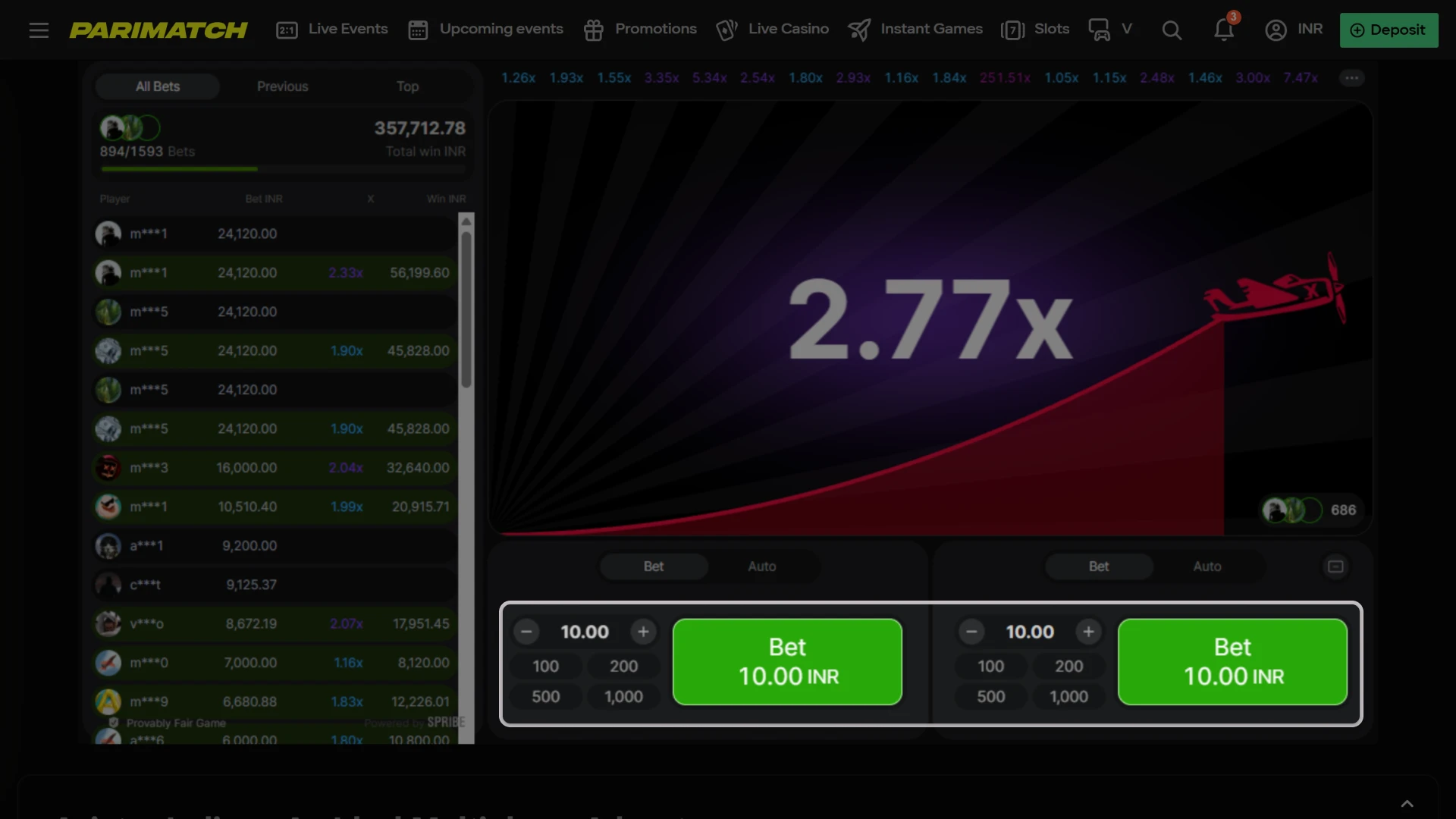 Place your first bet on official Parimatch Aviator game rounds.