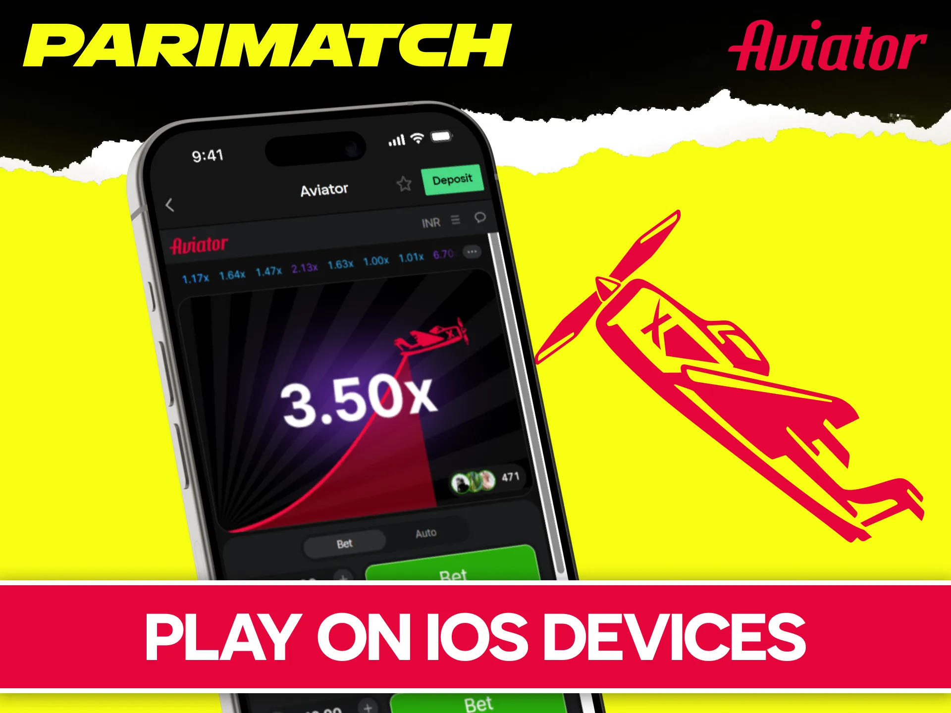 Access the official Aviator game on Parimatch using iOS devices.