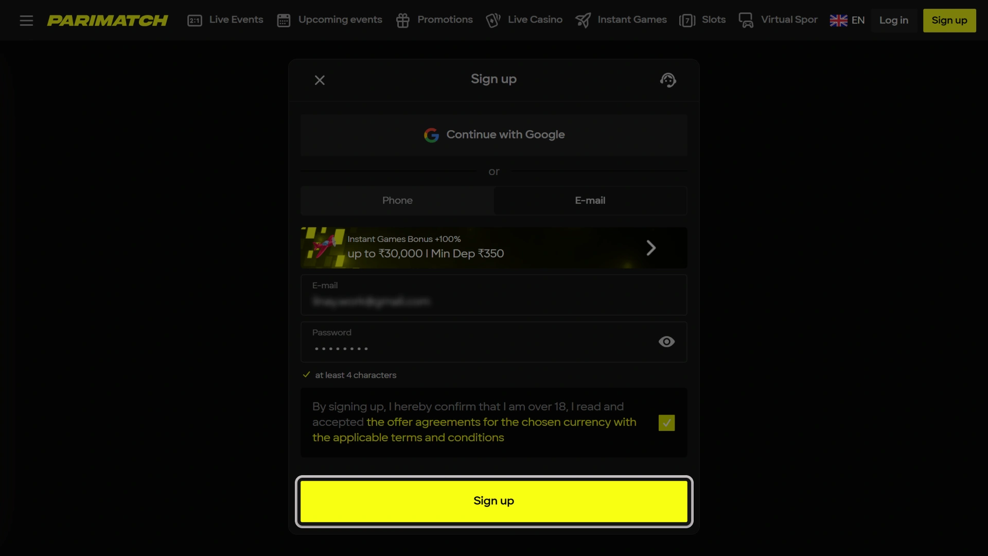 Complete the official Parimatch registration to start playing Aviator now.